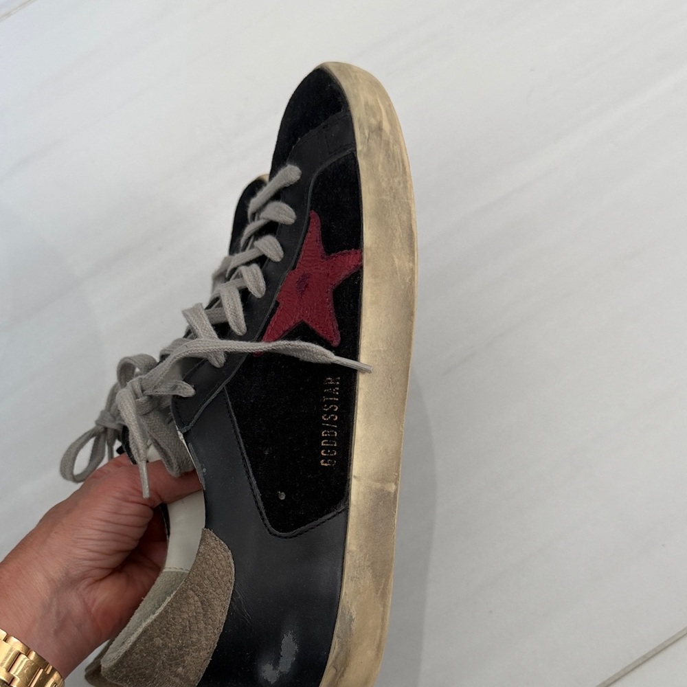 Golden Goose Black Suede Sneakers with Burgundy Star - Picture 5 of 5
